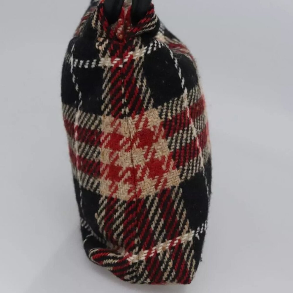 BURBERRY Nova Check Hand Bag Wool Red Black Auth - Picture 10 of 16